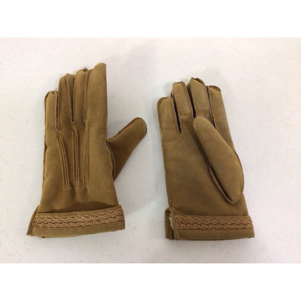 Vintage Brown Driving Gloves Lined Sherpa Womens Small